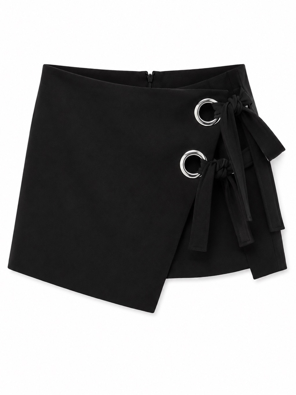 Zara Black Wrap Mini Skirt with Silver Grommets & Tie Waist Size M
